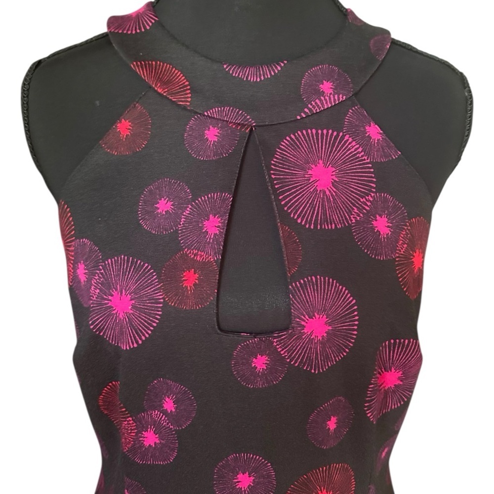 NWT Trina Turk Pink Red & Black Halter Sheath Dress with Retro Print - Picture 2 of 10